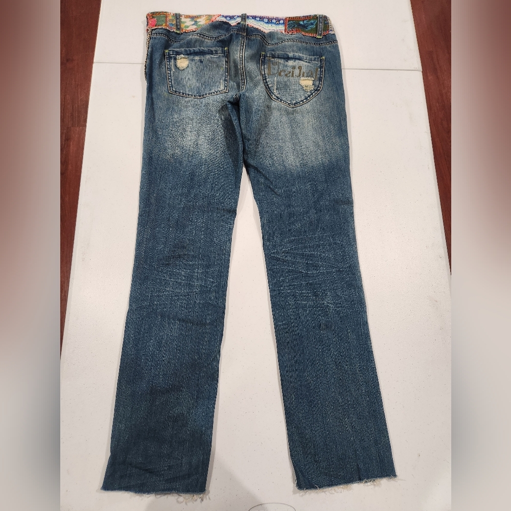 Y2k Desigual Embroidered Patch Work Low Rise Blue… - image 6